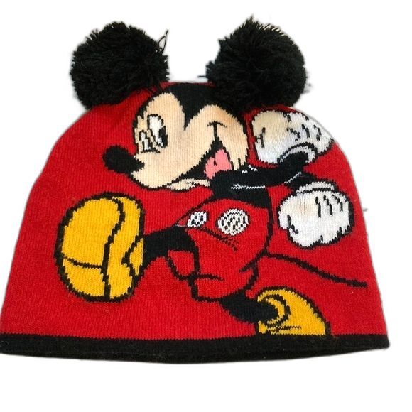 MICKEY MOUSE Pom Pom Ears Winter Knit Hat Disney Toddler - Picture 1 of 8